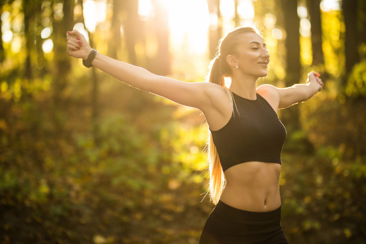 woman stretching outdoors
